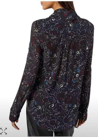 Joie Roselle Floral Print Tie Neck Silk Blouse In Caviar Multi XS NWT - Picture 3 of 8